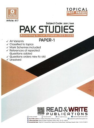 Pakistan Studies O Level P1 Topical Unsolved Art #417